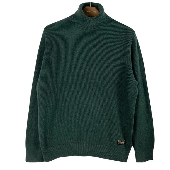 Nwot H&M Sweater Men L Green Turtle-Neck Ribbed Logo-Patch Knit-Cotton Long-Slev